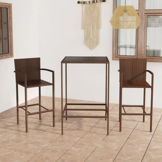 Barsæt til haven 3 dele i brun polyrattan