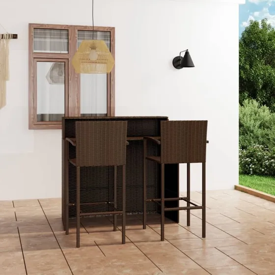 Barsæt til haven 3 dele i brun polyrattan
