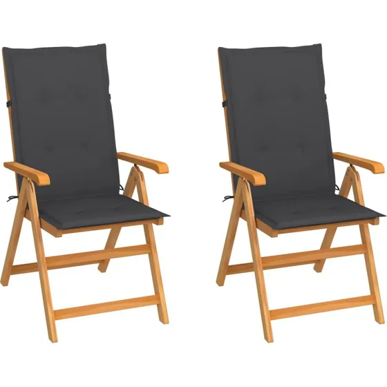 Havestole i massivt teak 2 stk. med antracit hynder