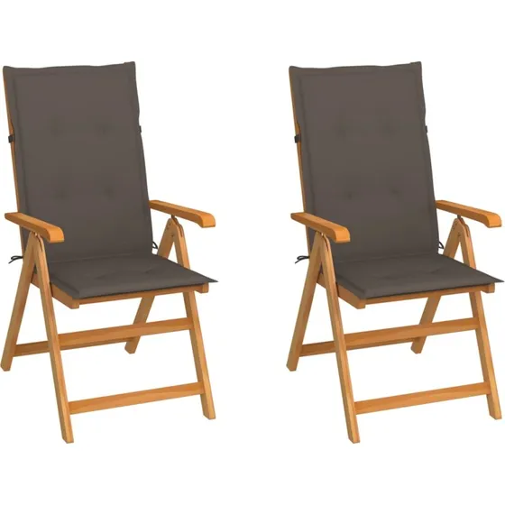 Havestole 2 stk. i massivt teak med gråbrune hynder