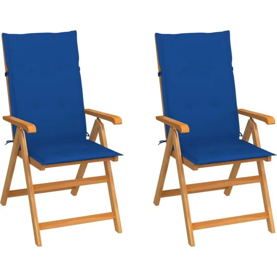 Havestole 2 stk. i massivt teak med kongeblå hynder