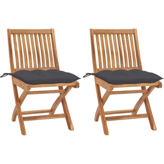 Havestole i massivt teak 2 stk. med antracitgrå hynder