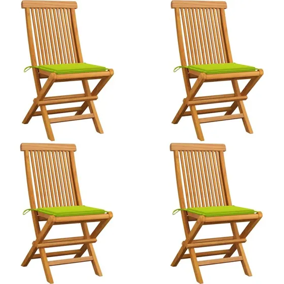 Foldbare havestole i massivt teak med lysegrønne hynder (4 stk)