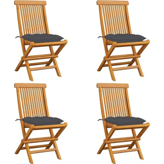 Foldbare havestole i massivt teak med antracit hynder (4 stk)