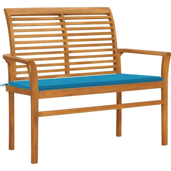 Teak havebænk 112 cm med blå hynde