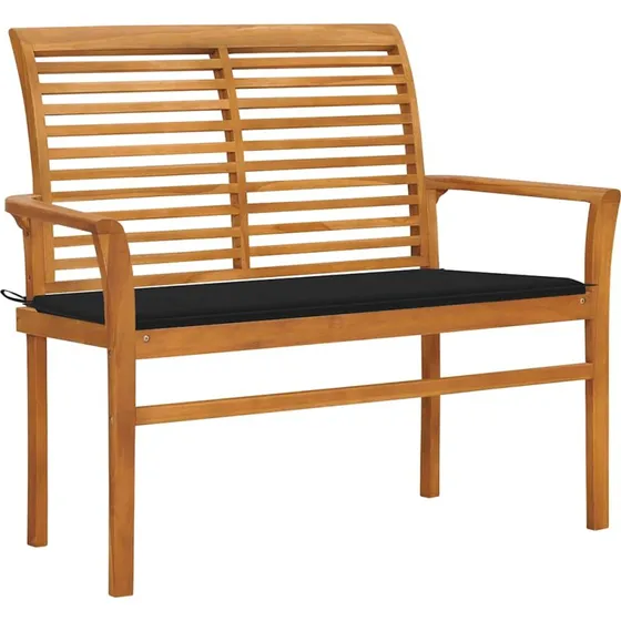 Havebænk i massivt teak med sort hynde 112 cm