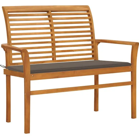 Massiv teak havebænk 112 cm med gråbrun hynde