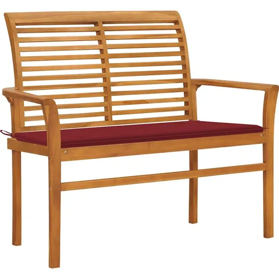 Teak havebænk 112 cm med vinrød hynde