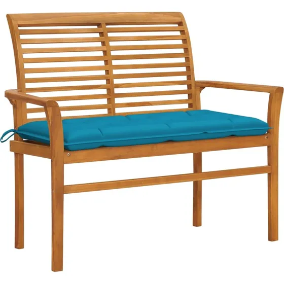 Teak havebænk 112 cm med lyseblå hynde