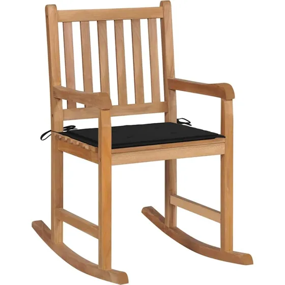 Gyngestol i massivt teak med sort hynde