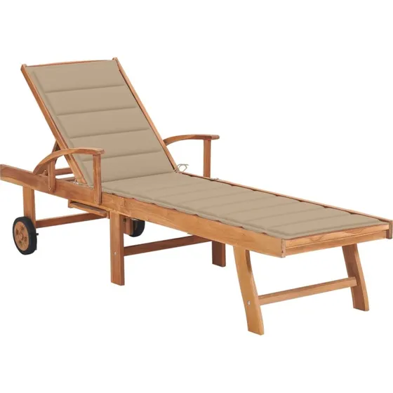 Liggestol i massivt teak med beige hynde