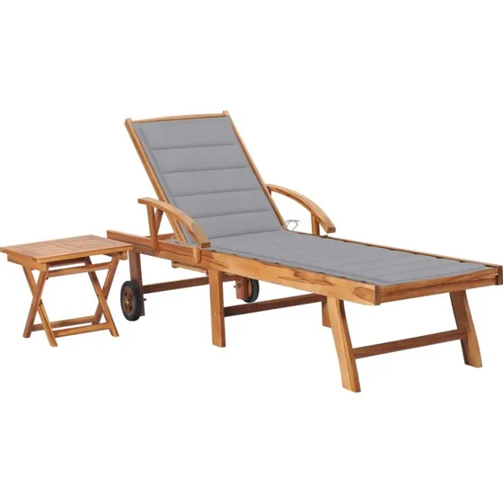 Liggestol i massivt teak med bord og hynde