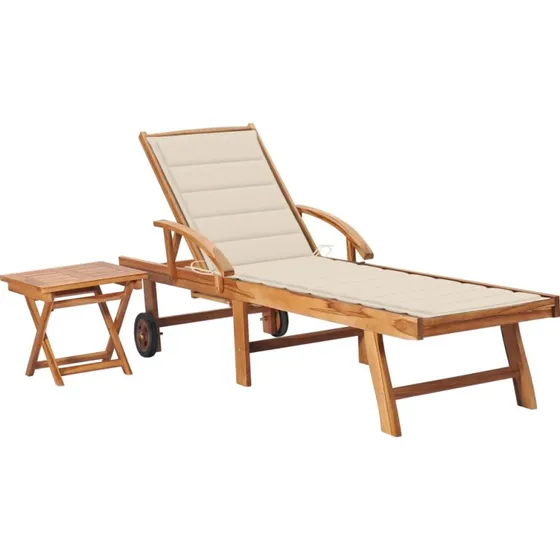 Liggestol i massivt teak med bord og hynde