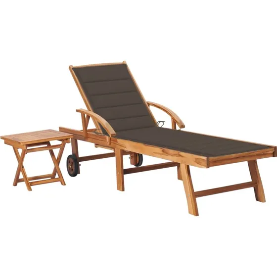 Liggestol i massivt teak med bord og hynde