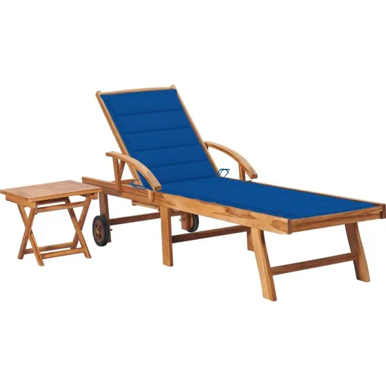 Liggestol i massivt teak med bord og hynde
