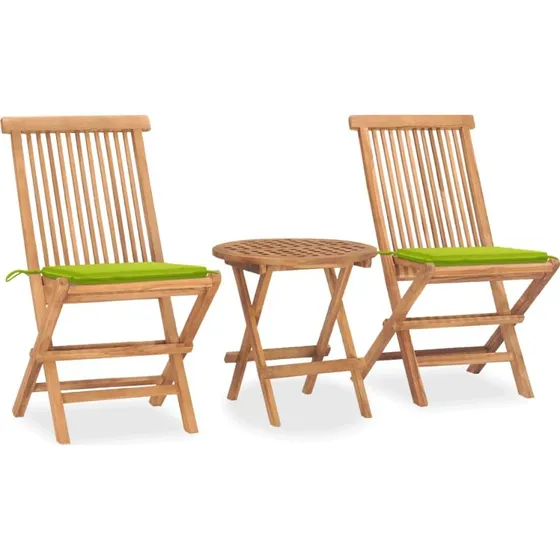 Foldbart spisebordssæt i massivt teak 3 dele med hynde