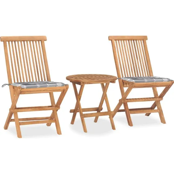 Foldbart teak udendørs spisebordssæt 3 dele med hynde