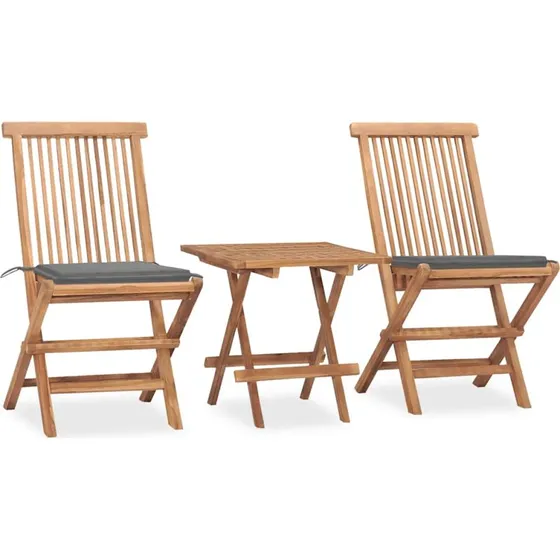 Foldbart udendørs spisebordssæt i massivt teak (3 dele + hynde)