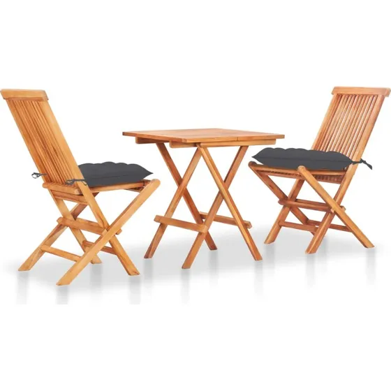 Bistrosæt 3 dele i massivt teak med antracit hynder