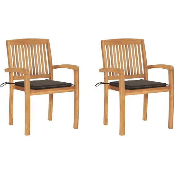 Havestole 2 stk. i massivt teak med gråbrune hynder