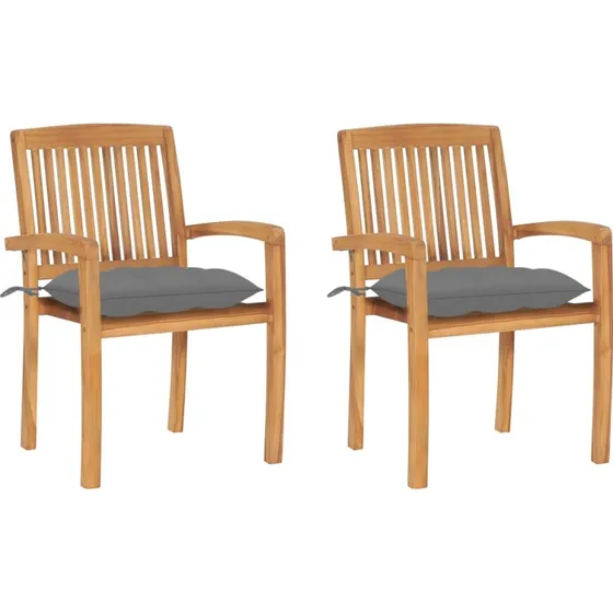 Havestole 2 stk. i massivt teak med grå hynder