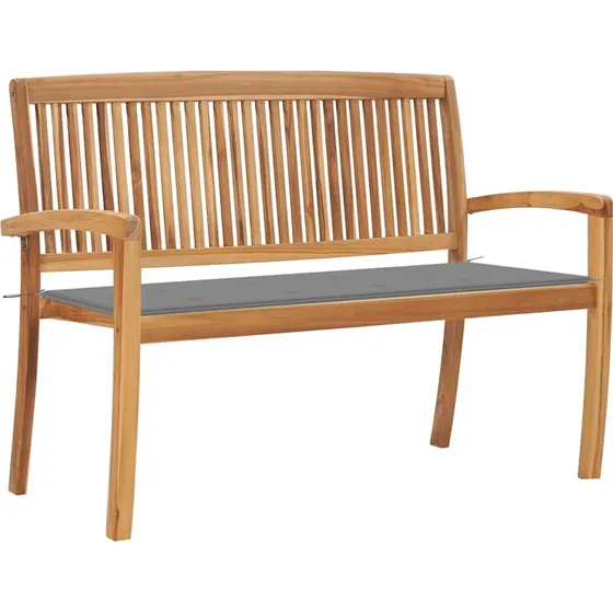 Havebænk i massivt teak 128,5 cm med hynde — stabelbar