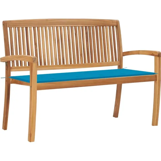 Havebænk i massivt teak med hynde 128,5 cm, stabelbar