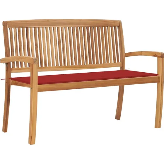 Havebænk i massivt teak med hynde 128,5 cm (stabelbar)