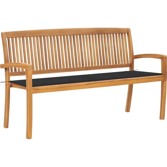 Havebænk i massivt teak med hynde 159 cm (stabelbar)