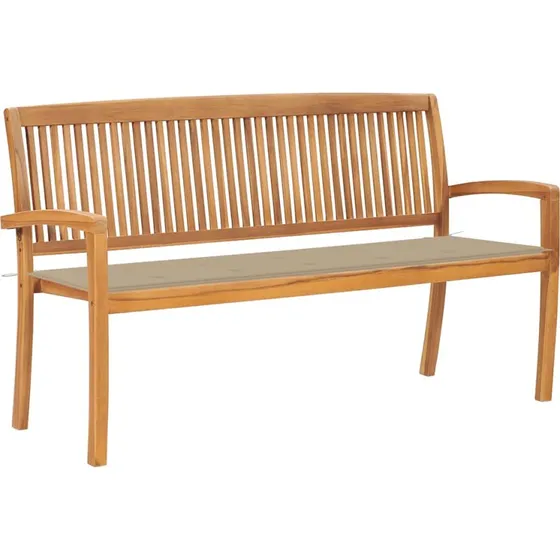 Havebænk i massivt teak med hynde 159 cm - stabelbar