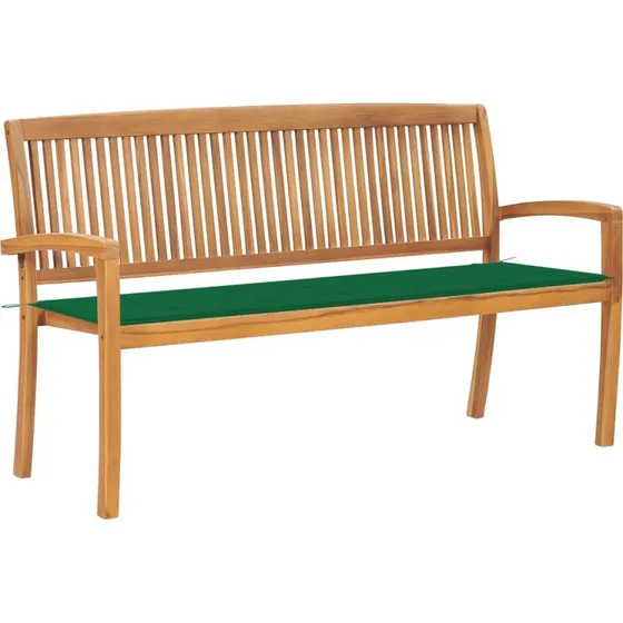 Havebænk i massivt teak med hynde 159 cm - stabelbar