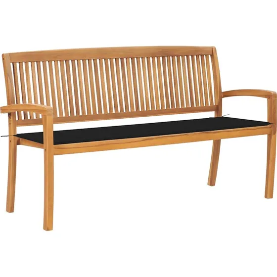 Havebænk i massivt teak 159 cm med hynde, stabelbar