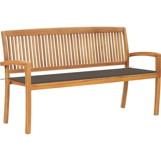 Havebænk i massivt teak med hynde 159 cm (stabelbar)
