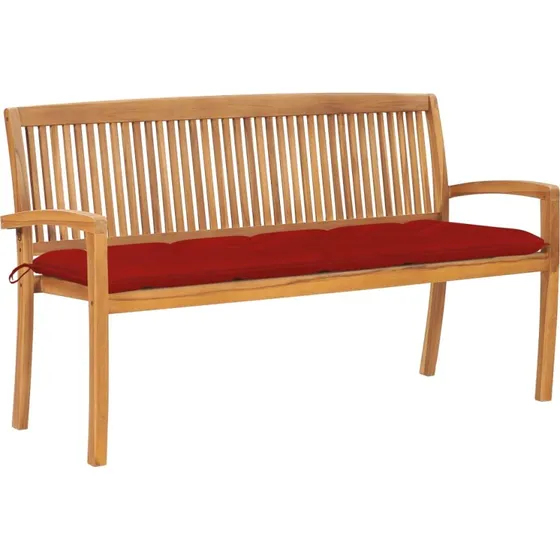 Havebænk i massivt teak med hynde 159 cm — stabelbar