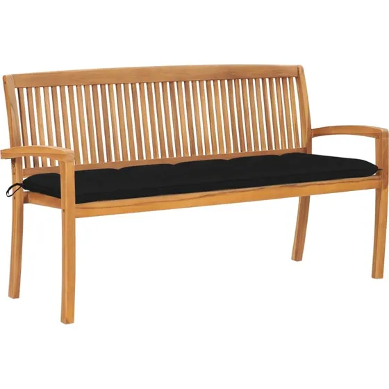 Havebænk i massivt teak med hynde 159 cm (stabelbar)