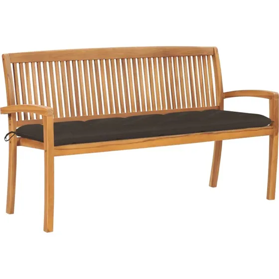 Havebænk i massivt teak 159 cm med hynde – stabelbar