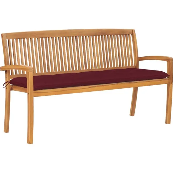 Teak havebænk 159 cm med hynde – stabelbar