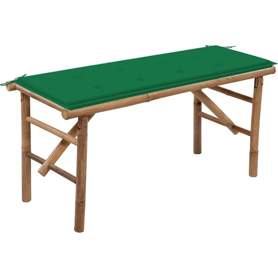 Foldbar bambus havebænk 118 cm med hynde