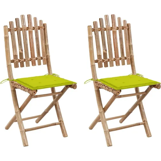 Foldbare havestole i bambus 2 stk. med hynder