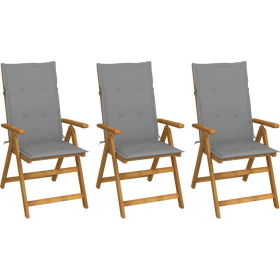 Foldbare havestole i akacietræ 3 stk. med hynder