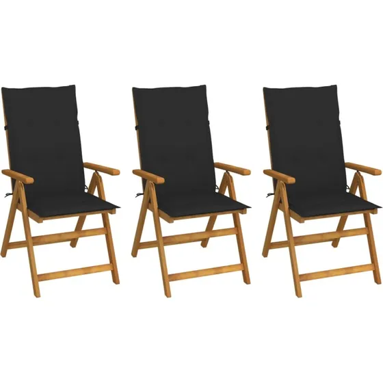 Foldbare havestole 3 stk. i massivt akacietræ med hynder