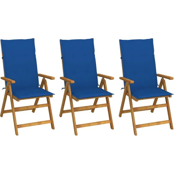 Foldbare havestole 3 stk. i massivt akacietræ med hynder