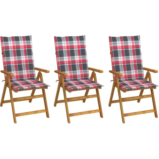 3-pak foldbare havestole i massivt akacietræ med hynder