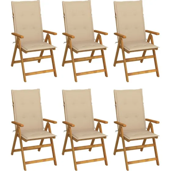 Foldbare havestole i massivt akacietræ 6 stk. med hynder