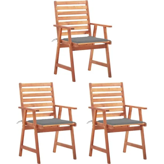 Havestole 3 stk. i massivt akacietræ med hynder