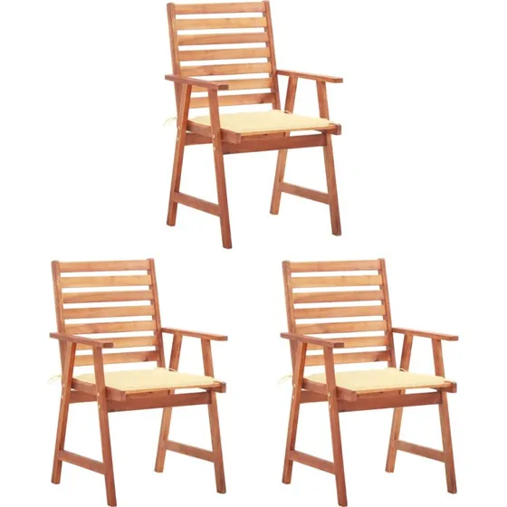 Havestole 3 stk. i massivt akacietræ med hynder