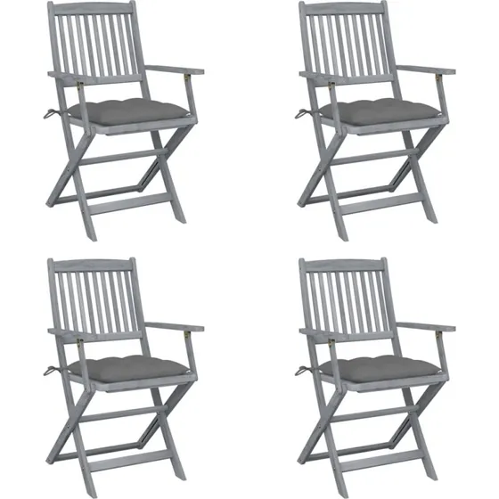 Foldbare havestole i massivt akacietræ 4 stk. med hynder