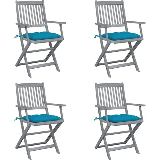 Foldbare havestole i massiv akacietræ 4 stk. med hynder