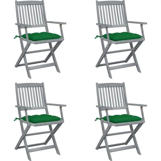 Foldbare havestole 4 stk. med hynder i massivt akacietræ