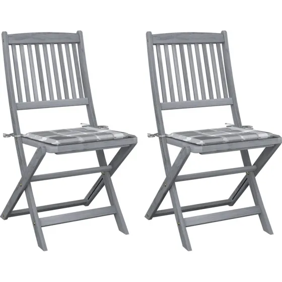 Foldbare havestole i massiv akacietræ 2 stk. med hynder